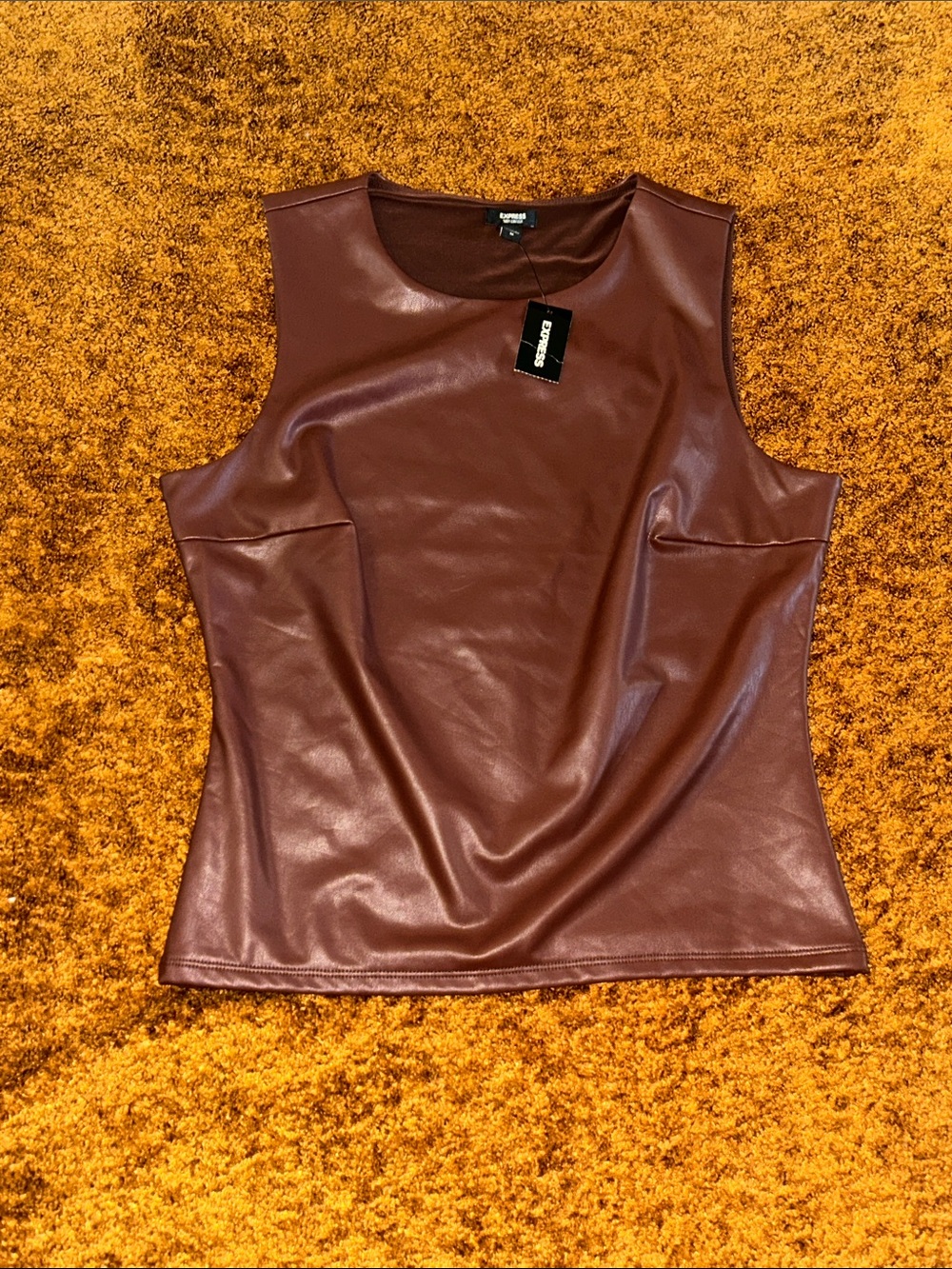 Express Sleeveless Faux Leather Tank Top - Dark Brown